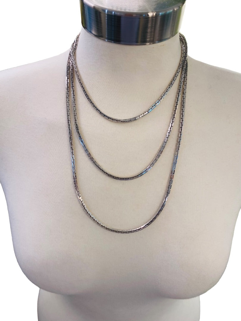 Silvertone Box Chain Necklace 62" Long Spring Clasp Shiny Strand String