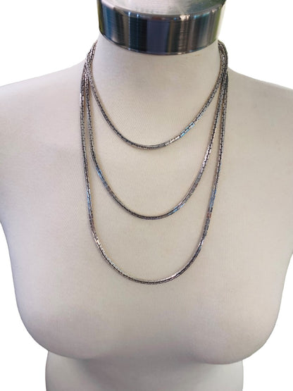 Silvertone Box Chain Necklace 62" Long Spring Clasp Shiny Strand String