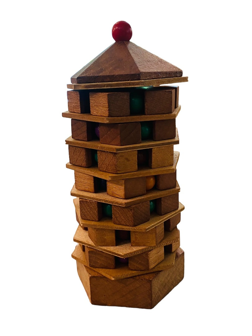 Wooden Chinese Pagoda Brain Teaser Game Twist 6"h Puzzle Puzzler