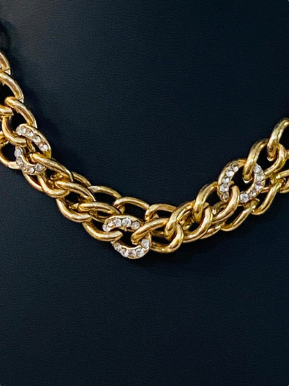 Goldtone Chunky Dual Strand Chain Necklace Lobster Clasp 17-20"