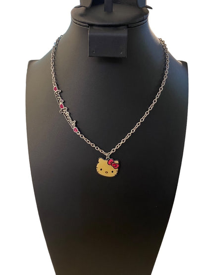 2012 Hello Kitty Sanrio Pendant Necklace Silvertone "Best Friends" 17.5"