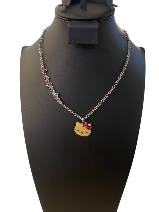 2012 Hello Kitty Sanrio Pendant Necklace Silvertone "Best Friends" 17.5"