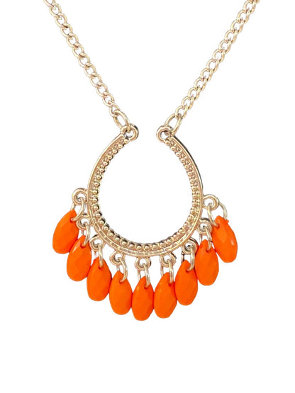 Silvertone 22" Necklace Coral Acrylic Beaded Attached Pendant Necklace