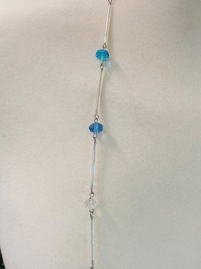 Silvertone Blue Aqua Beaded Overhead 36" Strand String Necklace