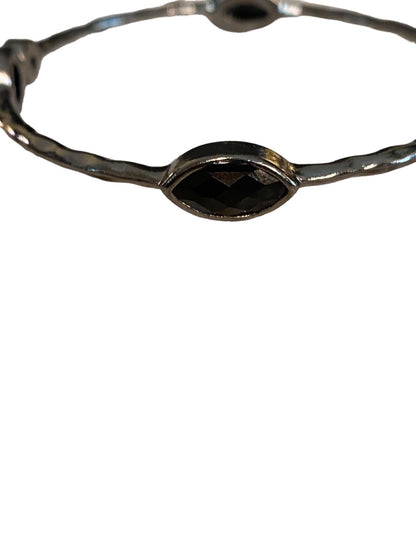 Pewter Color Bangle Bracelet Black Faceted Glass Jewels 2.5" Inside Diameter