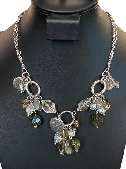 White House Black Market 16-18" Silvertone Charm Necklace Faceted Beads