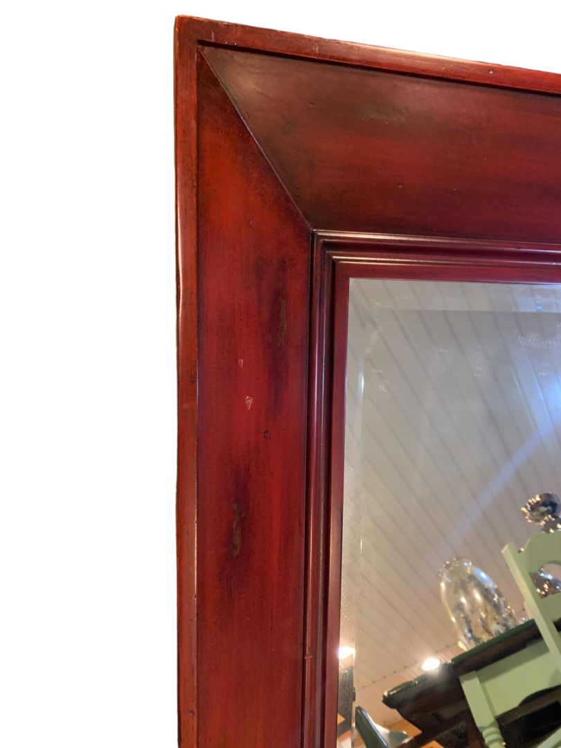 Large Heavy Wooden Framed Beveled Mirror Cherry Color 43" x 30"