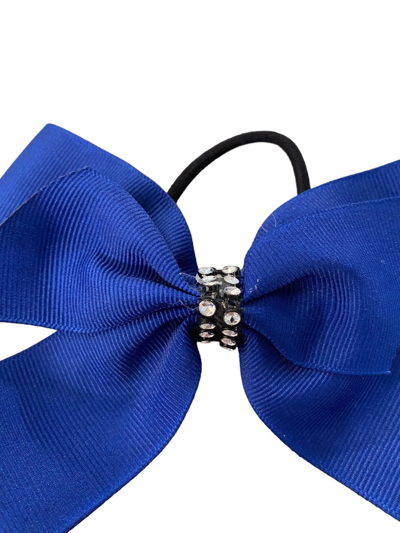 Girls Oversize Hair Bow 5" Elastic Ponytail Blue Bejeweled