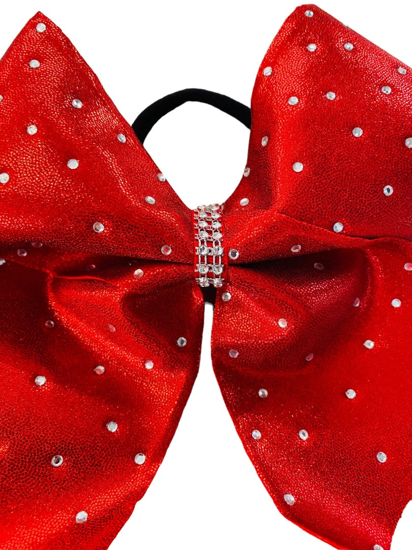 Girls Oversize Hair Bow 8" Elastic Ponytail Holder Red  Bejeweled