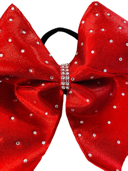 Girls Oversize Hair Bow 8" Elastic Ponytail Holder Red  Bejeweled