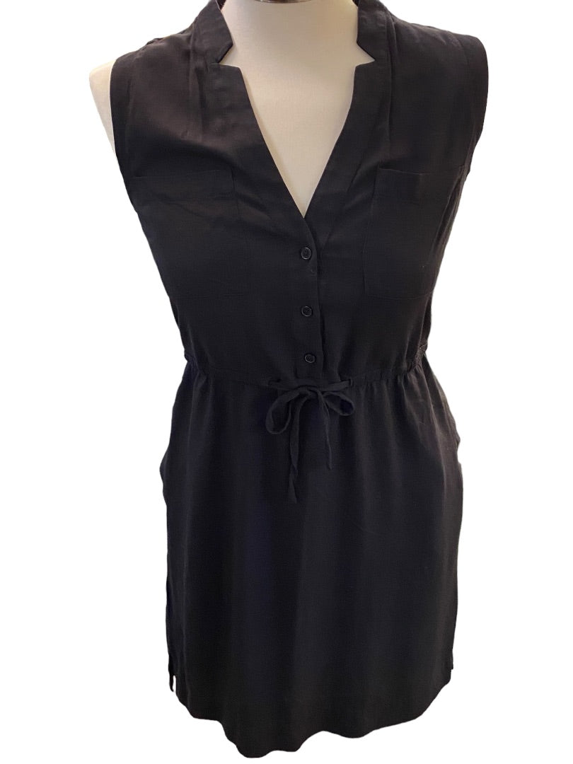 XS LOFT Black Lightweight Summer Dress V-Neck Sleeveless Rayon Black Pockets