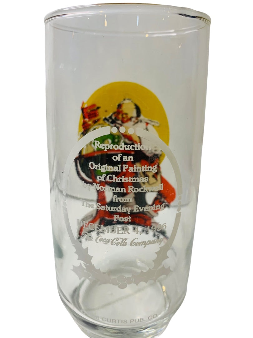 Coca Cola Christmas Tumbler Glass Reproduction of Norman Rockwell Curtis Pub Vintage