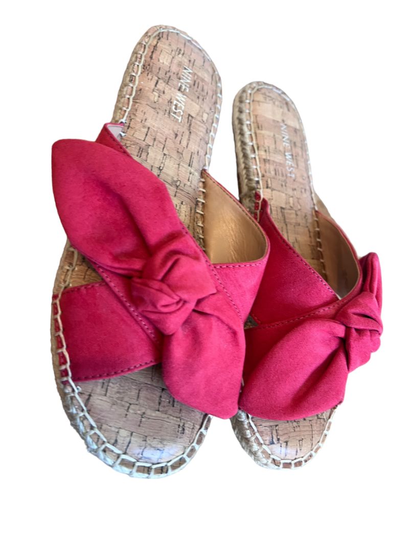 9.5 M Nine West Slide Sandals Women's Bellah Espadrille Bow Red
