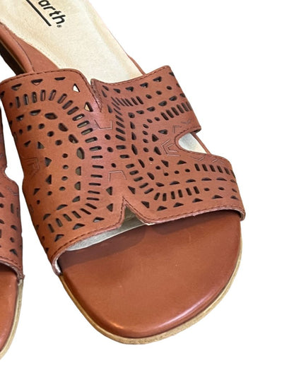 8.5 Earth Mule Slides Perforated Brown Leather Sandals Comfort