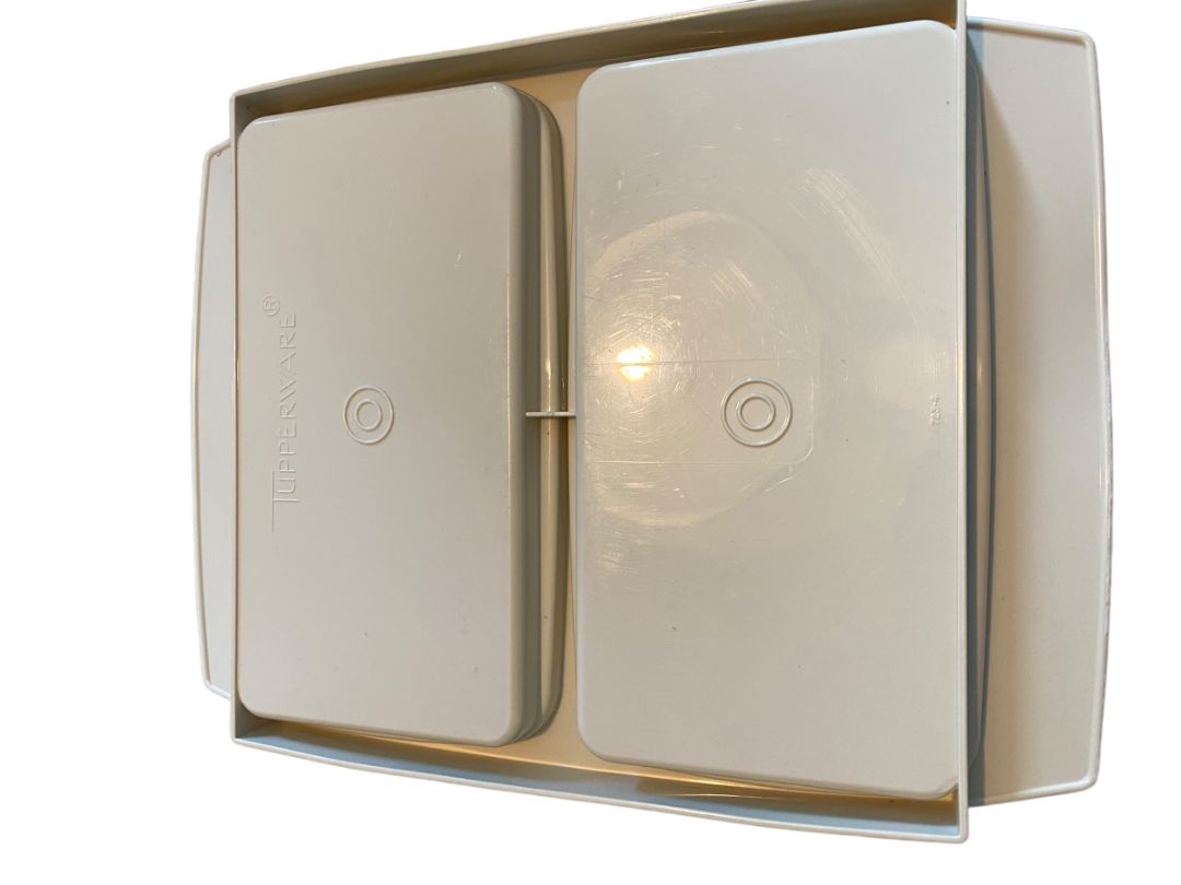 Vintage Tupperware 4 Piece Deviled Egg Carrier Keeper Tray Almond #723-4