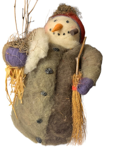 Snowman Decoration Felted over Styrofoam Country Nature Theme 12"