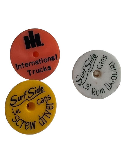 Vintage Rare Lot Of 3 Golf Ball Markers IH International Trucks 2 Surf Side Canned Drink Ads