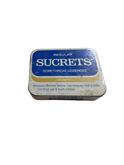 Vintage SUCRETS Tin Empty Sore Throat Lozenge Box Calgon Prop