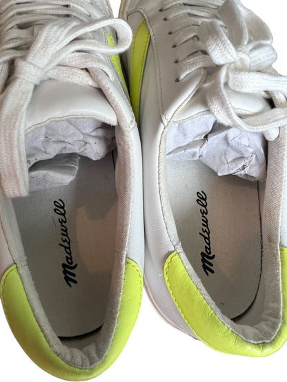 7.5 Madewell Sidewalk Neon Yellow White Sneakers Low Top Lace Up Leather