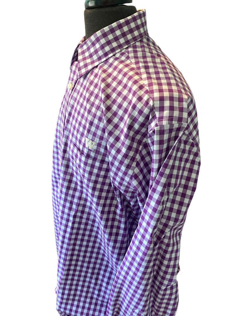 XL Washington Huskies Men's Button Down Gingham Shirt The W Collection NWT