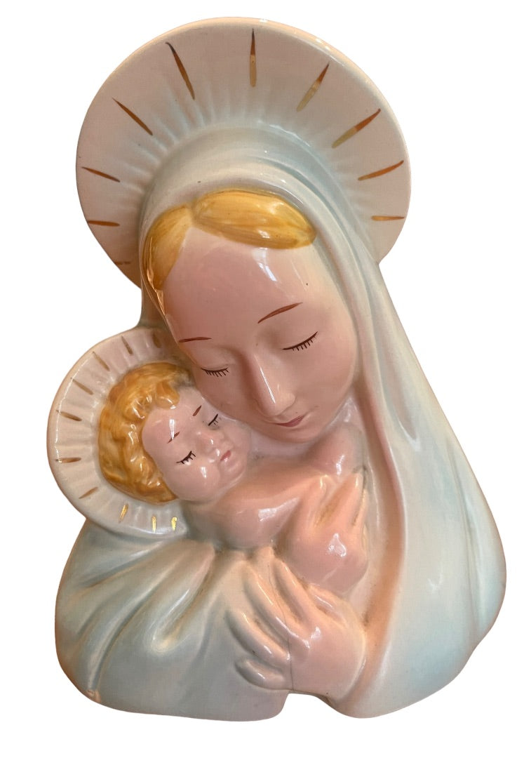 Vintage Virgin Mary Blessed Mother Catholic Planter Madonna 1950s 7.5"h Midcentury