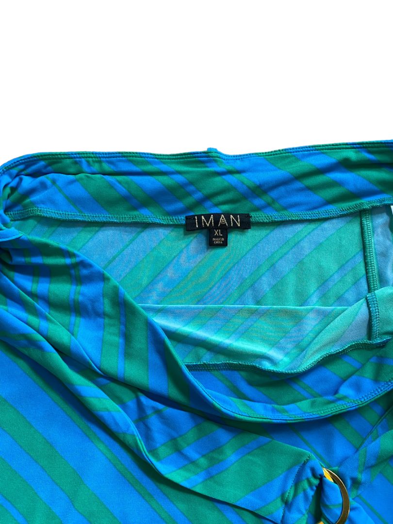 NWT XL Iman Turquoise Green Assymetric Belted Skirt