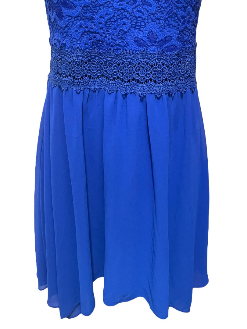 Size 16 Amy Byer Girls Royal Blue A-Line Dress Lace Bodice Sleeveless