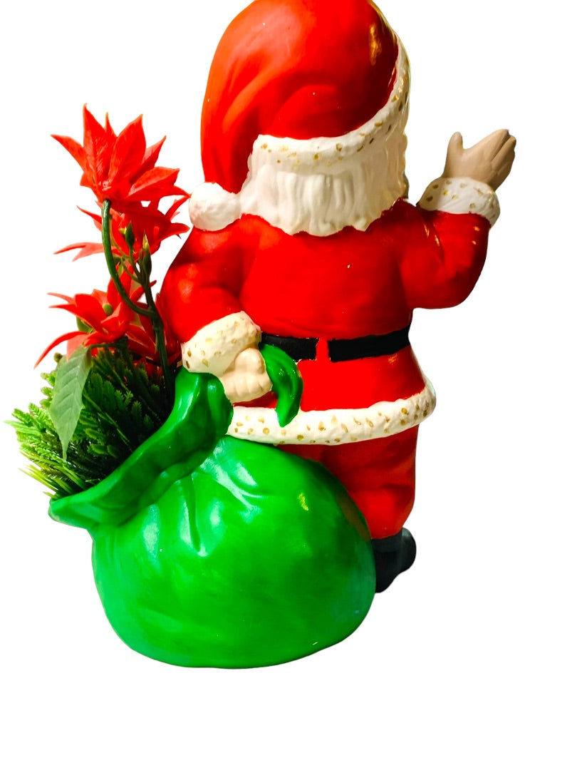 Vintage 1980s Handpainted Santa and Sack Christmas Ceramic Figurine Vase 10.5"