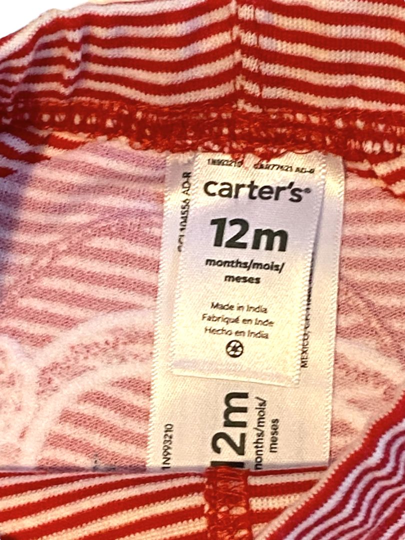 12M Carter's 2 Pc Christmas Outfit Set Snap Crotch Stirped Pants NWT