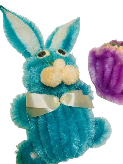 Handmade Vintage 1970s Easter Magnets Bunny Basket Chenille Pipe Cleaner Googly Eyes