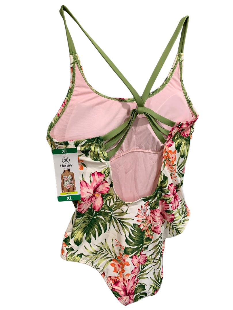 XL Hurley Bayshore Pink Womens One Piece Bathing Suit Swimwear Floral