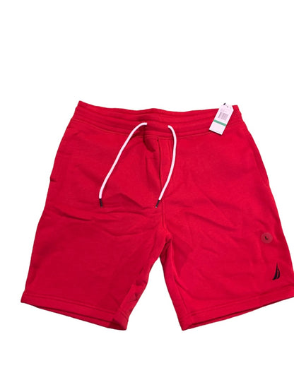 Large Nautica New Mens Red Fleece Lined Sweat Shorts Active Pockets KR9192