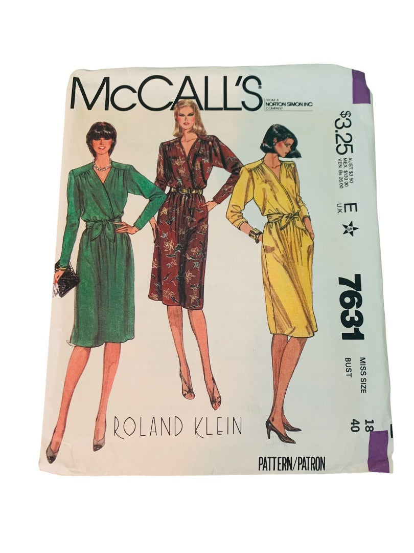 McCalls 7631 Uncut Pattern Vintage 1970s Roland Klein Miss Size 18 Bust 40 Dress