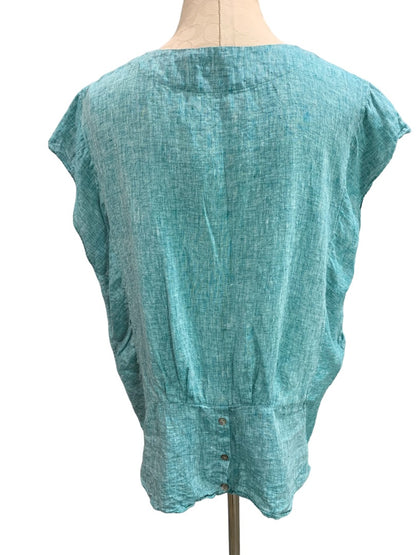 2X Vivid Womens Turquoise Linen Pullover Top Sleeveless Blouse Plus Size