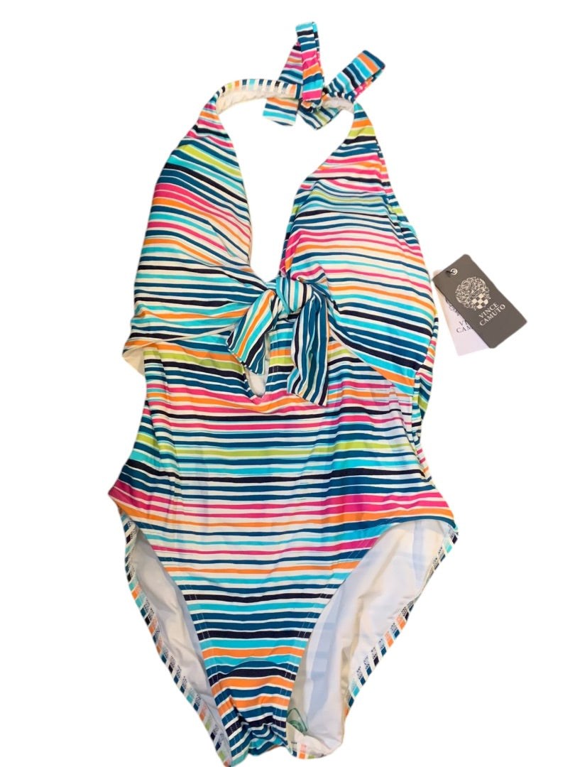 Size 10 Vince Camuto New Womens Striped Halter Style Swimsuit One Piece Swim Wear V29710