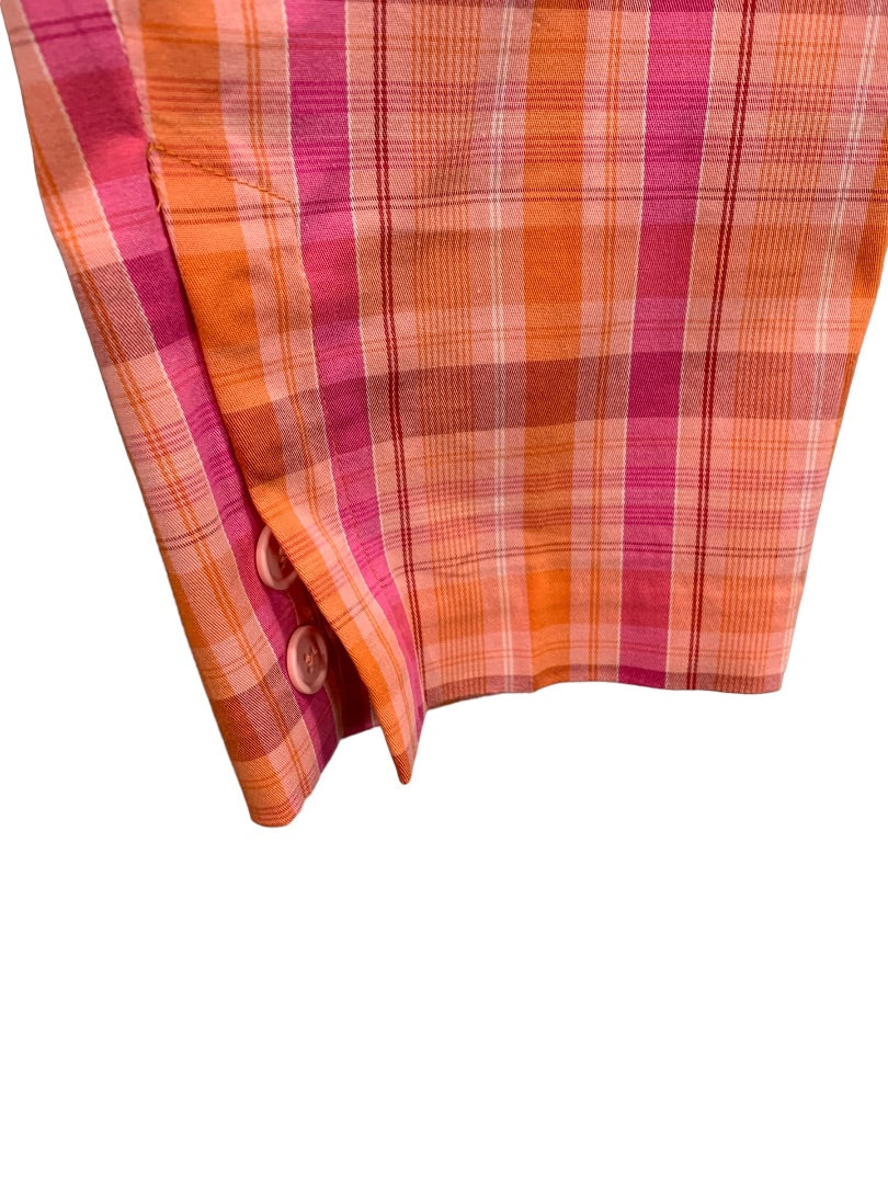 Size 8 St Johns Bay Womens Plaid Bermuda Shorts Stretch Fabric Orange Pink