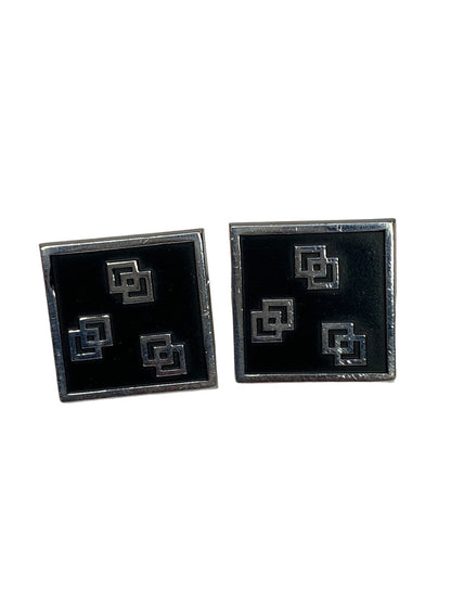 Vintage 1960s Signed Swank Cufflinks Bullet Back Square Black Silvertone