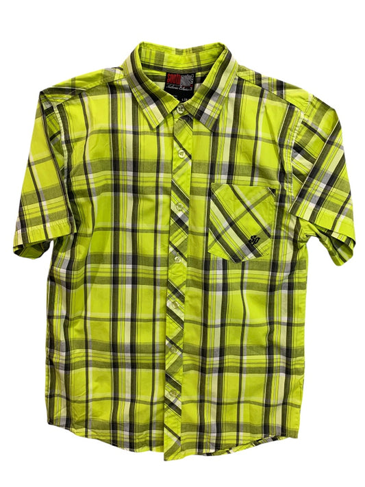 Large (16-18) South Pole Boys Youth Short Sleeve Neon Plaid Button Up Shirt