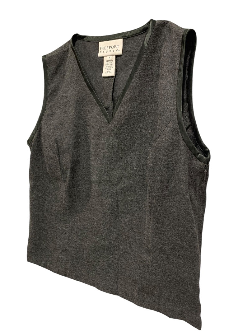 Size 4 Freeport Studio Womens Gray Sleeveless Satin Trim Fitted Shirt Sleeveless