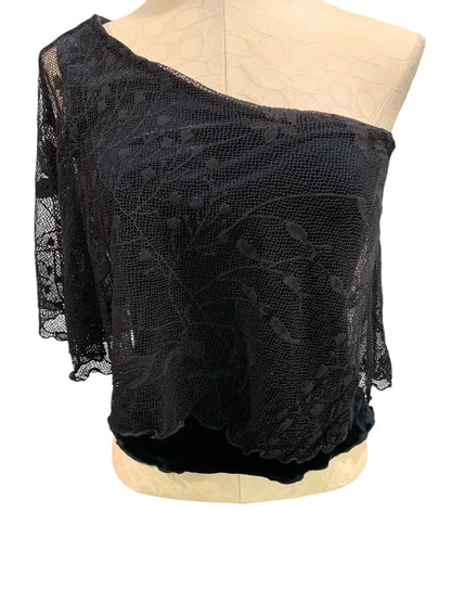 Medium Arden B Womens Black One Shoulder Top Velour Lace Overlay