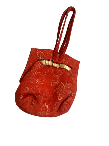 Michelle LaLonde New York 1990s Evening Bag Red Brushed Fabric Gold Detail