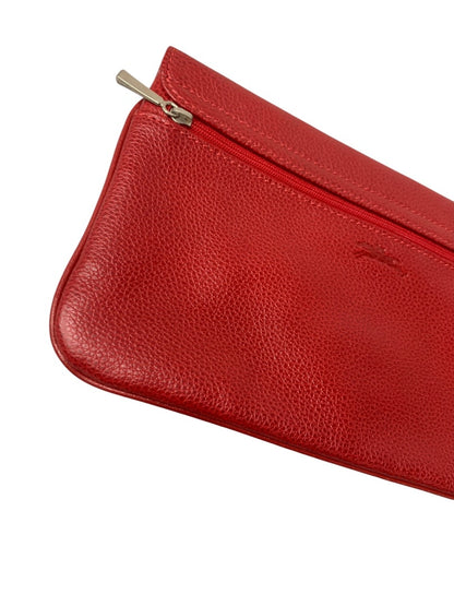 Longchamp Le Foulonne Clutch Bag Red Pebbled Leather