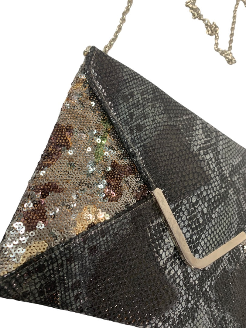 Y2K Convertible Envelop Clutch Shoulderbag Faux Snakeskin Sequin