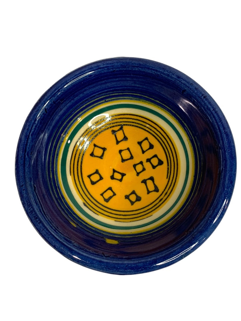 Small Signed Art Pottery MCF Yellow Blue Set of 3 Bowls