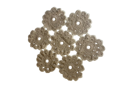 Vintage Crocheted Doily Pieced Pattern Beige Ivory Trim 11.5 Inches