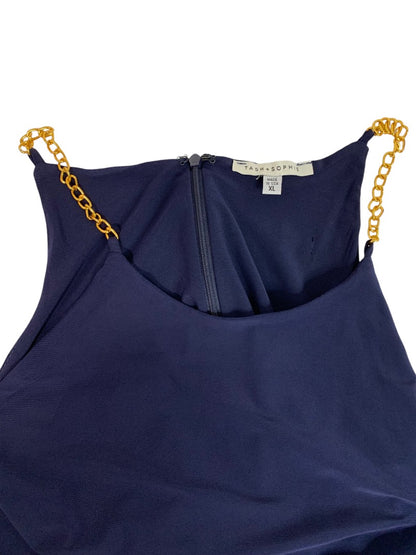 XL Tash + Sophie Womens New Navy Blue Stretch Jumpsuit Goldtone Chain