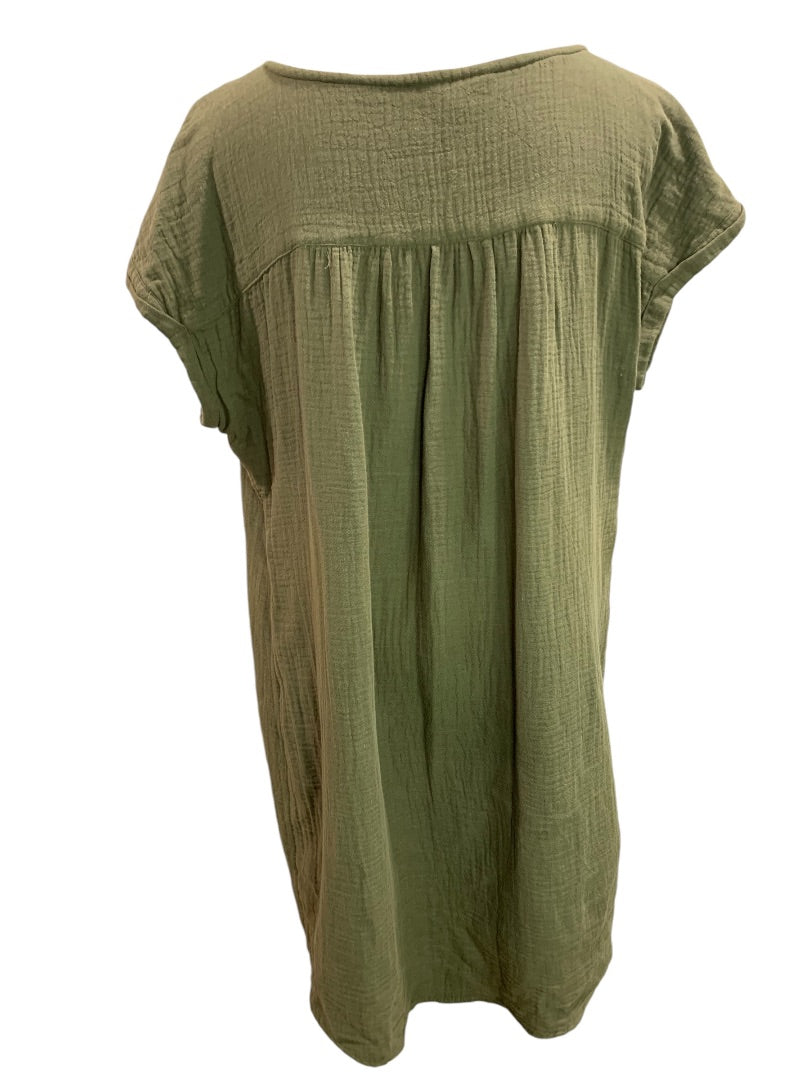 XL Sonoma Olive Green Shift Dress Belt Cotton Gauze