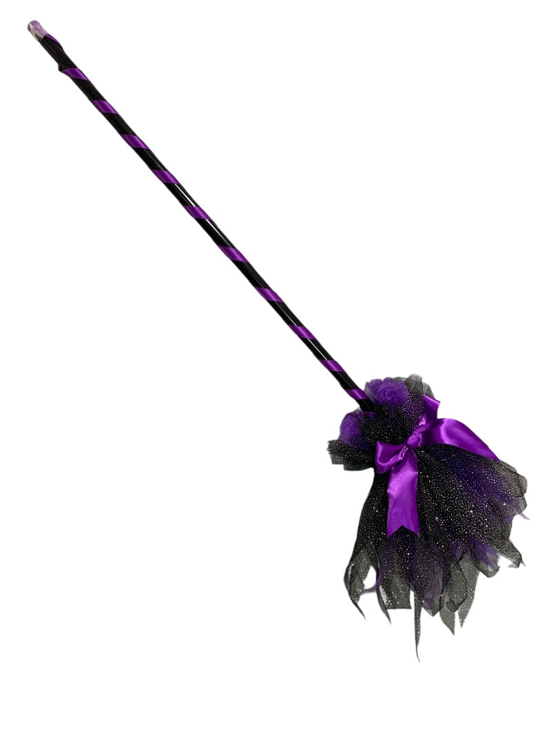 Wicked Witch Prop Broom 32 Inch Black Purple Tulle