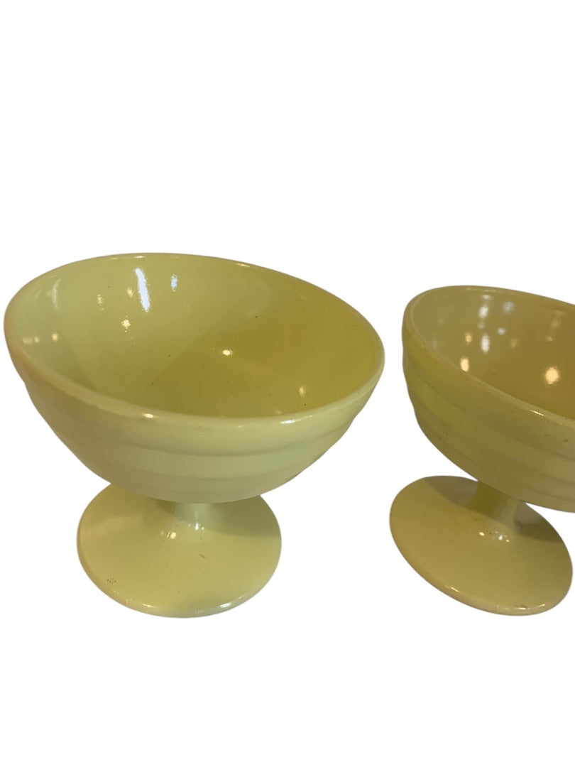 Set of 2 Hazel Atlas 1940s Sherbet Dish Moderntone Platonite Pastel Yellow