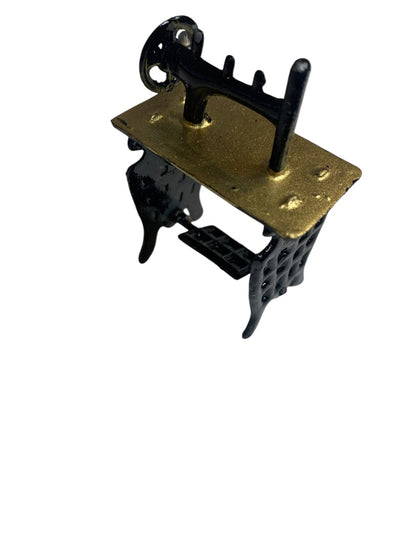 Vintage Metal Miniature Pedal Sewing Machine Black Goldtone